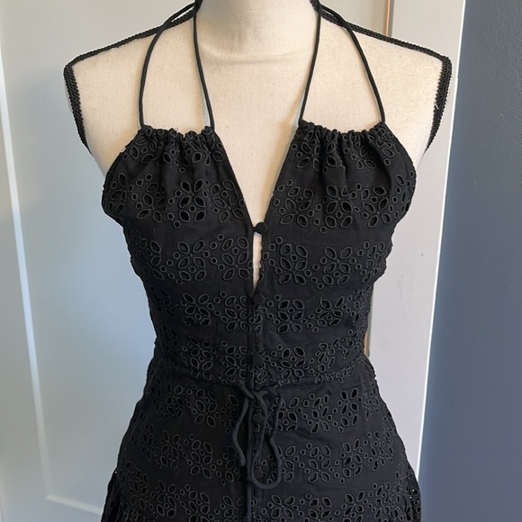J Crew Halter Mini Dress in Eyelet Black Linen Blend - Picture 4 of 12